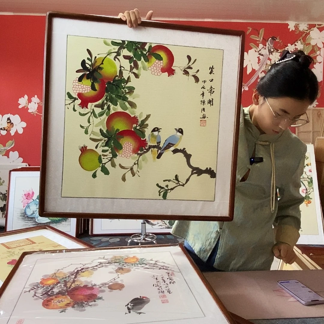 国画手写手绘国画作品带框包邮62✖️62