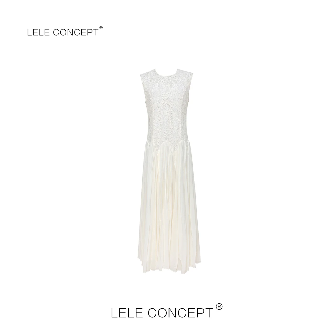 LELE CONCEPT｜都市洋气优雅百褶蕾丝花连衣裙春色满园关不住Q0576