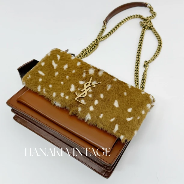 95新 YSL/圣罗兰 花绮中古/YSL棕色日落斜挎包