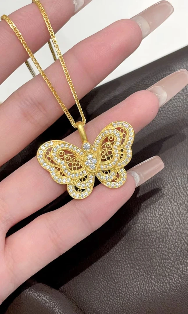 嘉盈珠宝 足金999经典时尚百搭5D点钻蝴蝶吊坠（拍下只发吊坠）