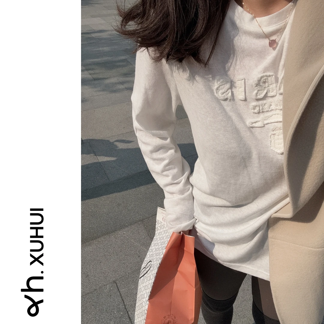 XUHUI-春款叠穿字母百搭白T