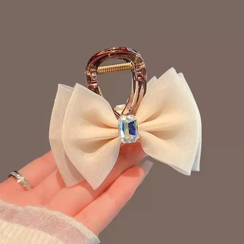 【直播现做】轻奢气质蝴蝶结韩系网纱鲨鱼夹水钻鲨鱼夹抓夹