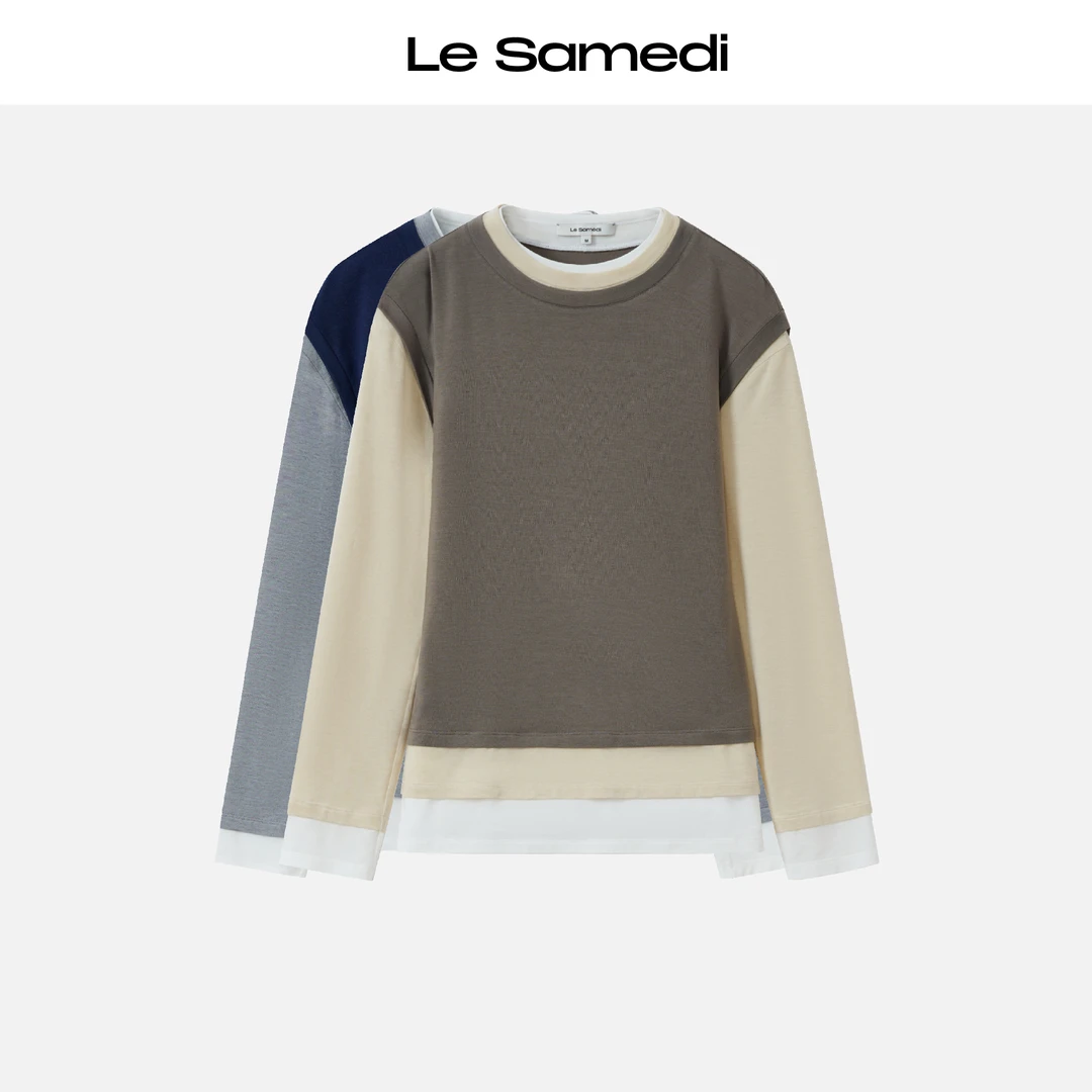 Le Samedi【打底三明治】 叠穿层次感 天丝羊毛假三件长袖打底衫