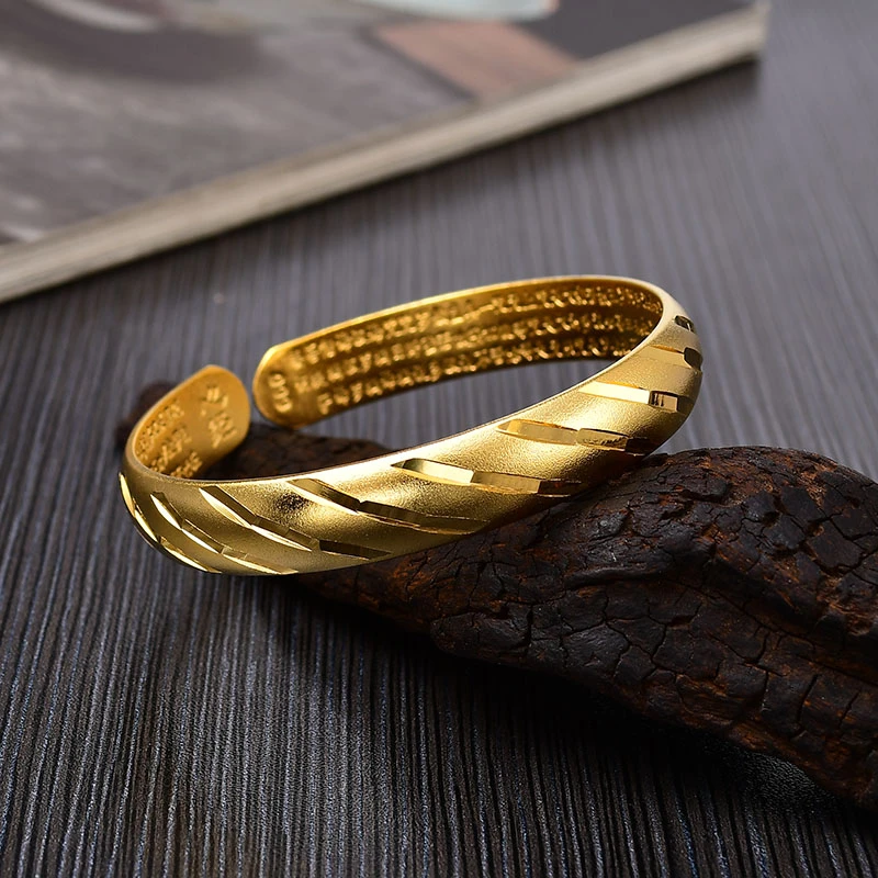 铜合金手镯 复古时尚气质精美流星雨心经手开口镯可调节实心