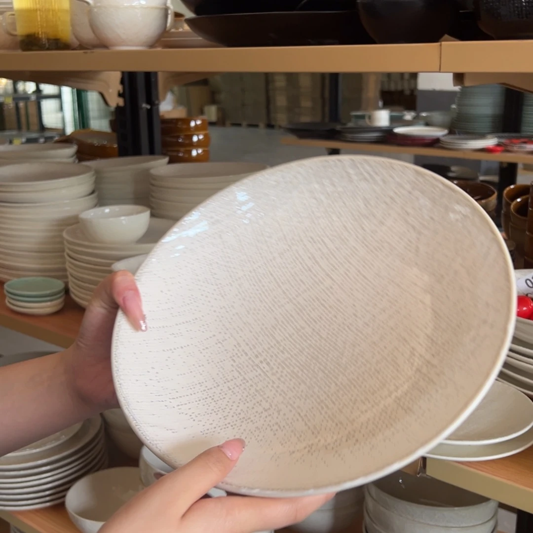 新骨瓷019微瑕洛娃白麻布纹 11寸深盘