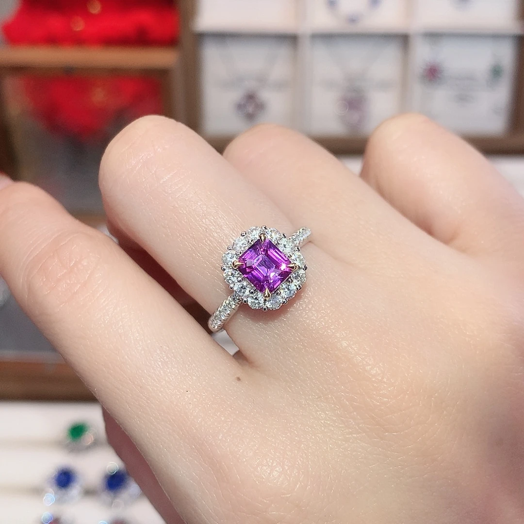 戒指彩色蓝宝石18K金镶嵌1.29ct/天然宝石/七天无理由