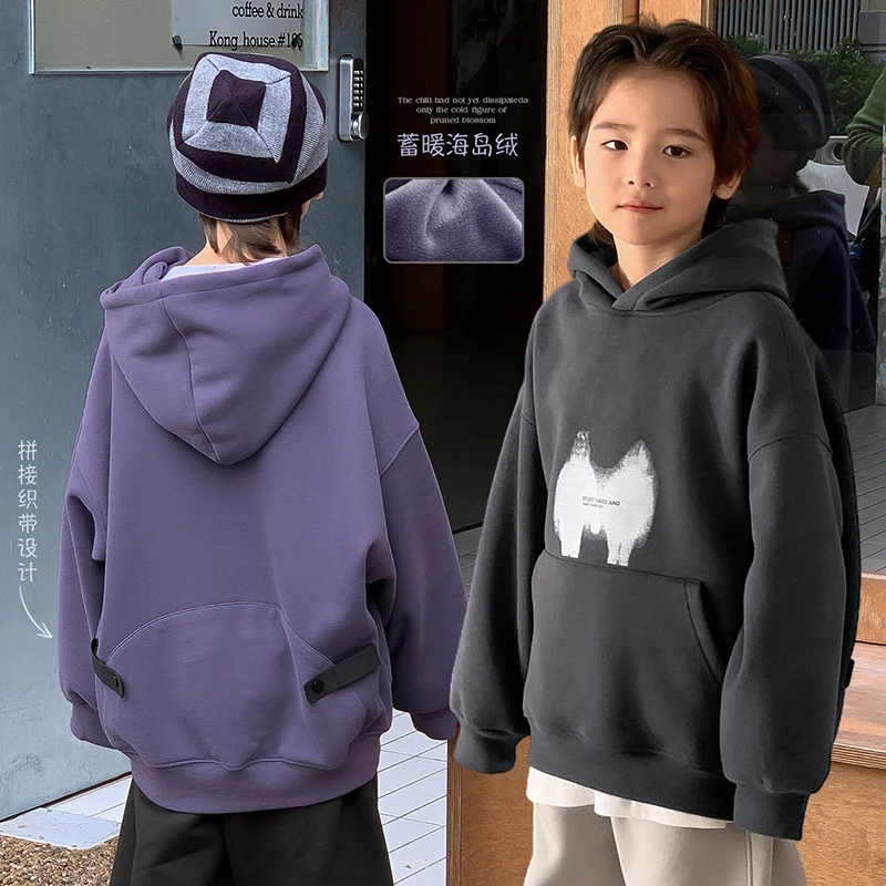 【背影杀】源源家童装2024新款男童连帽卫衣儿童加绒打底衫冬3