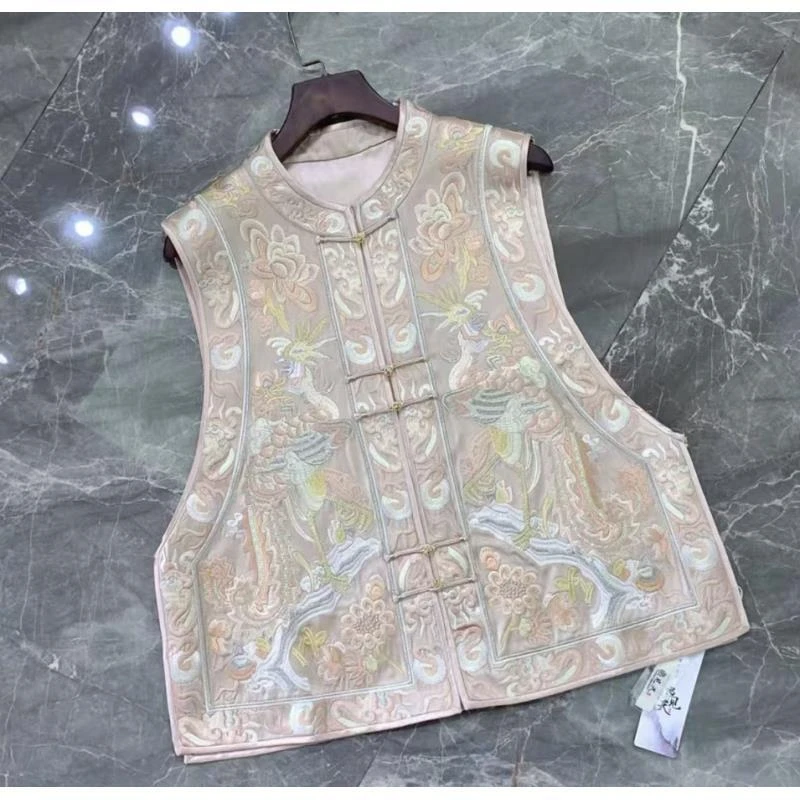 鹤舞齐开｜2025新款中式刺绣唐装气质马甲女2025B77693—垚垚玫瑰仓