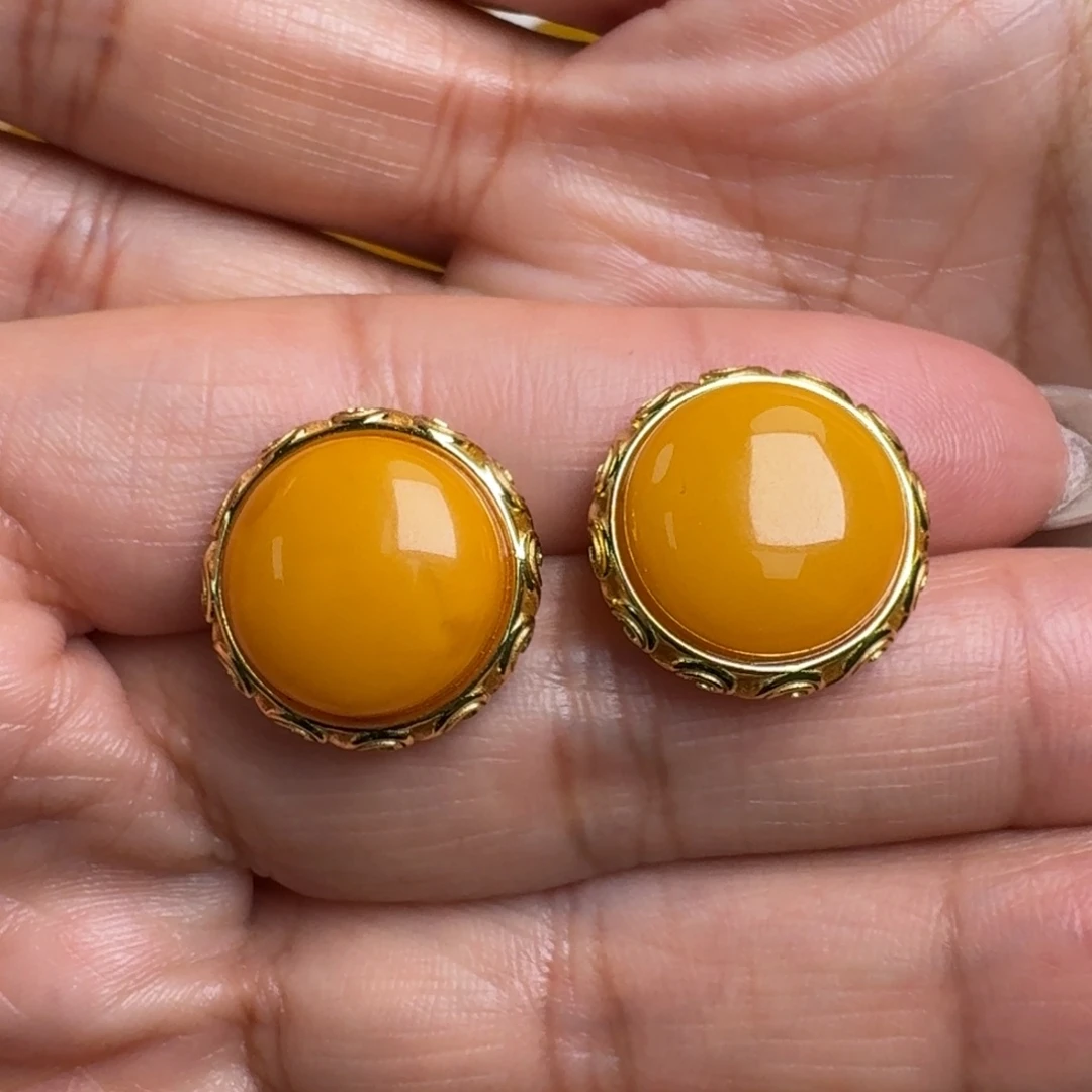 定制蜜蜡银S925镀金镶嵌蜜蜡面有烤色