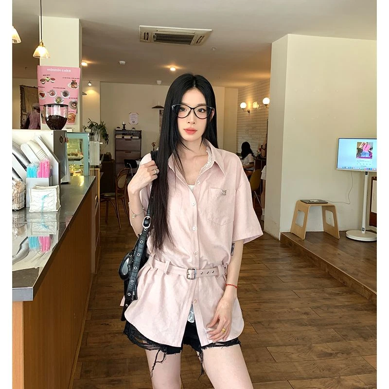 【LINZI】polo领短袖衬衫宽松休闲上衣44495