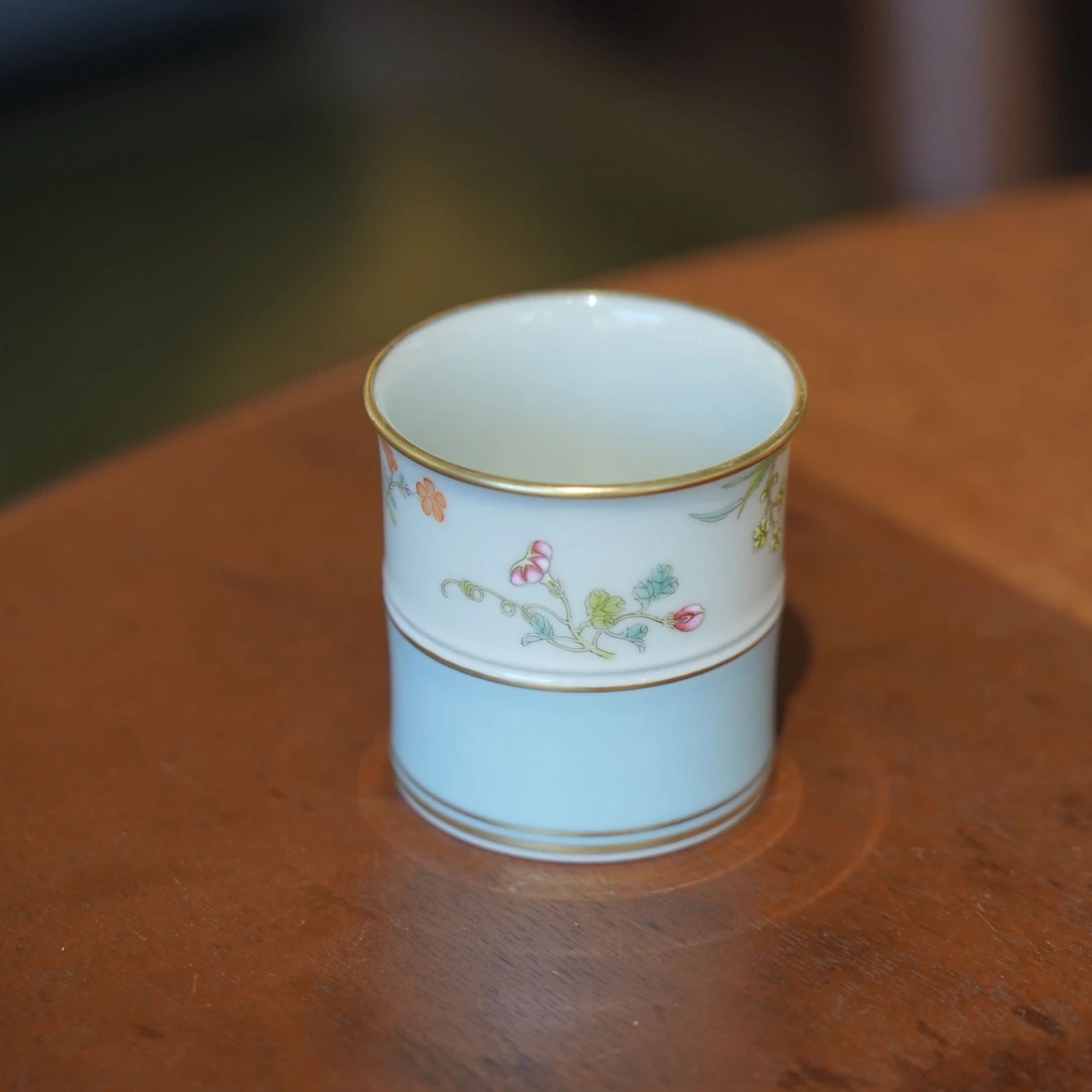 【YR】天青描金 （细花）竹节杯  70cc