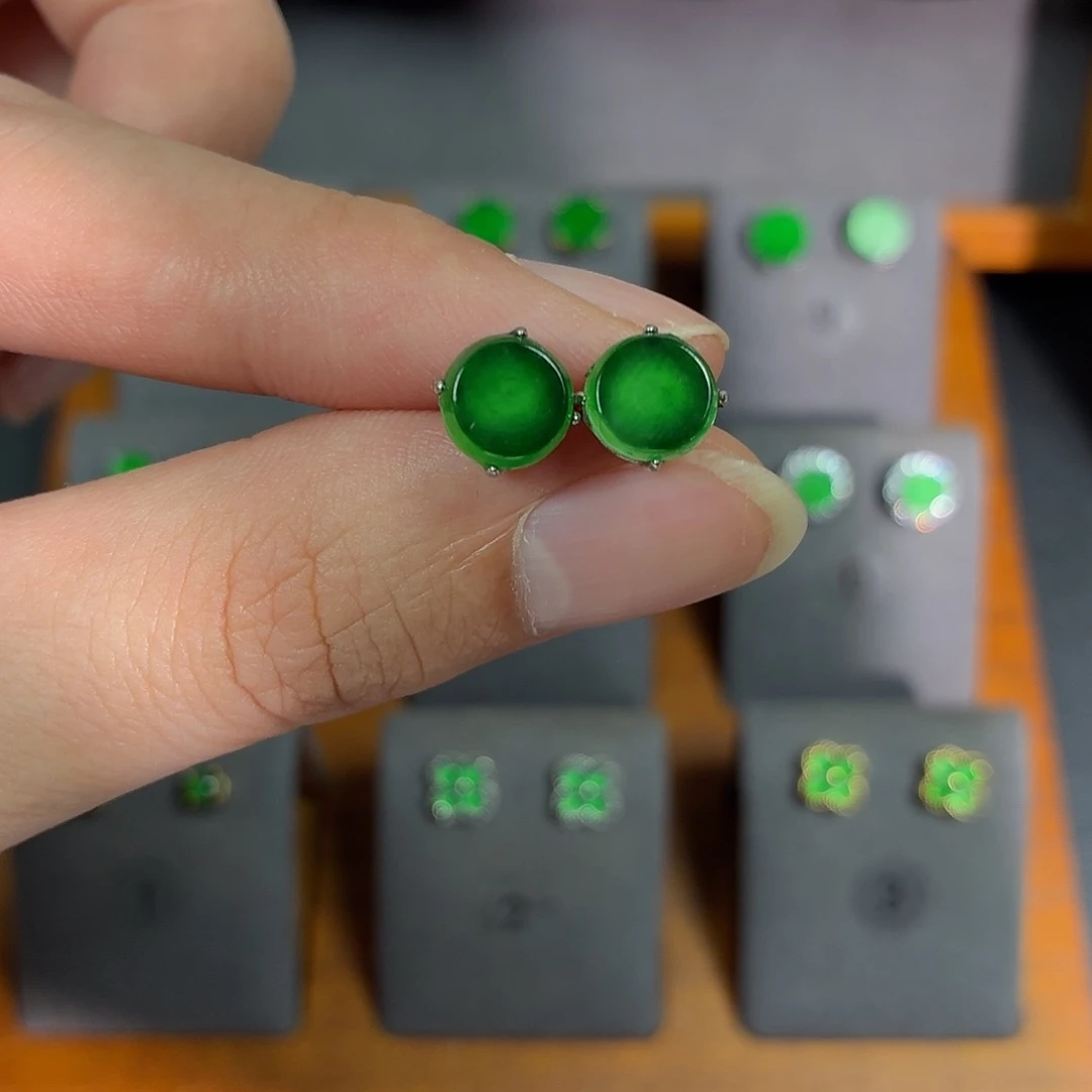 翡翠银S925镶嵌耳饰耳饰