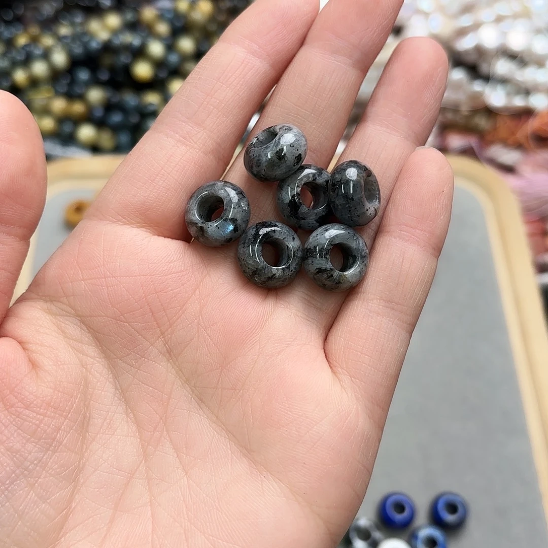 玛瑙/玉髓未镶嵌珠宝半成品卡14黑闪光面包圈6颗