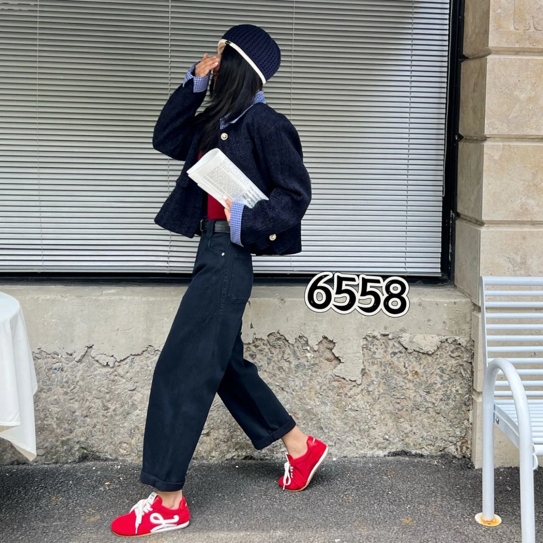 6558秋季小阔腿九分高腰牛仔裤
