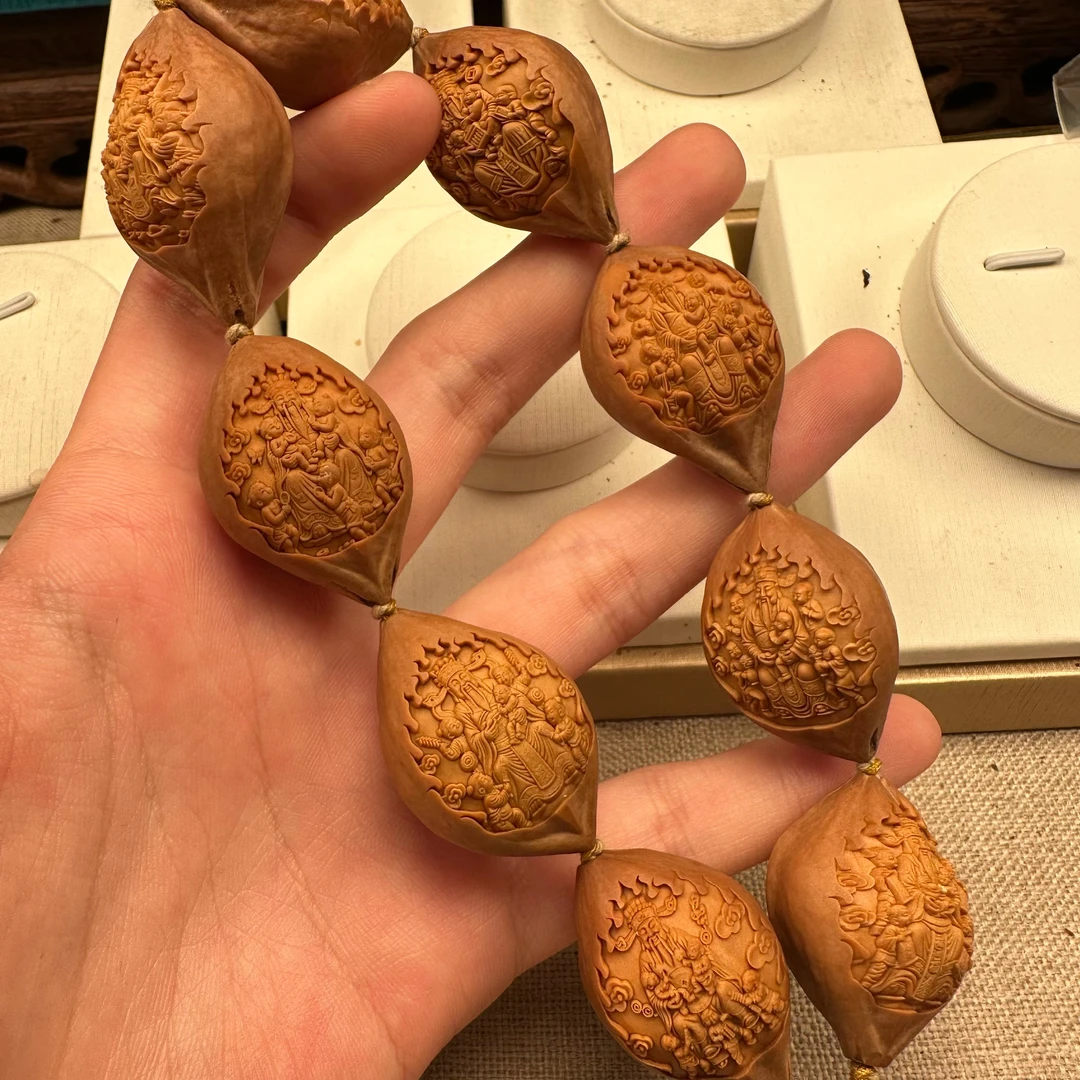 核雕，日进斗金橄榄核雕手串