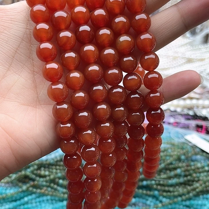 未镶嵌玛瑙/玉髓珠宝半成品一条10mm左右红玛瑙