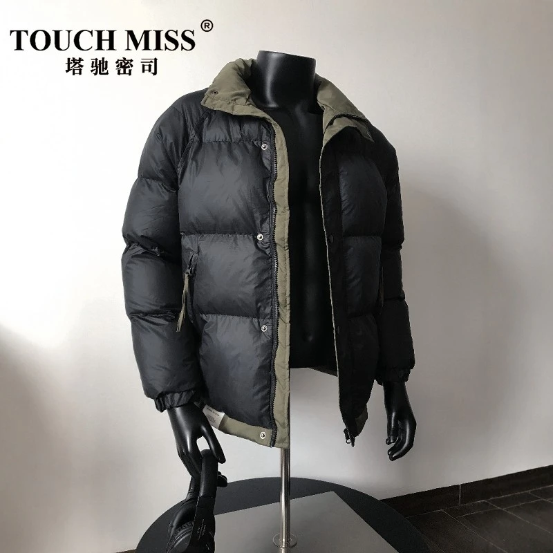 TOUCH MISS美式拼色立领棉服男冬季撞色设计感保暖排骨面包服加厚