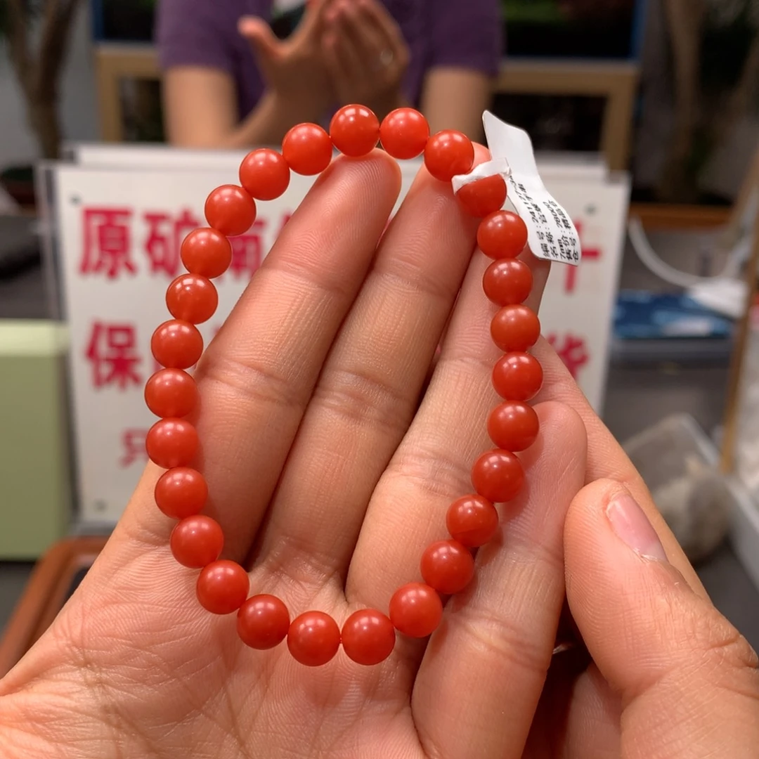 南红玛瑙7mm官坡柿子红柔光单圈手串未镶嵌