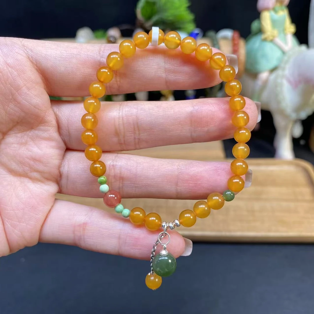【蜜蜡5.6m手串】A1066搭配南红碧玉单圈手串精美设计适合送好友