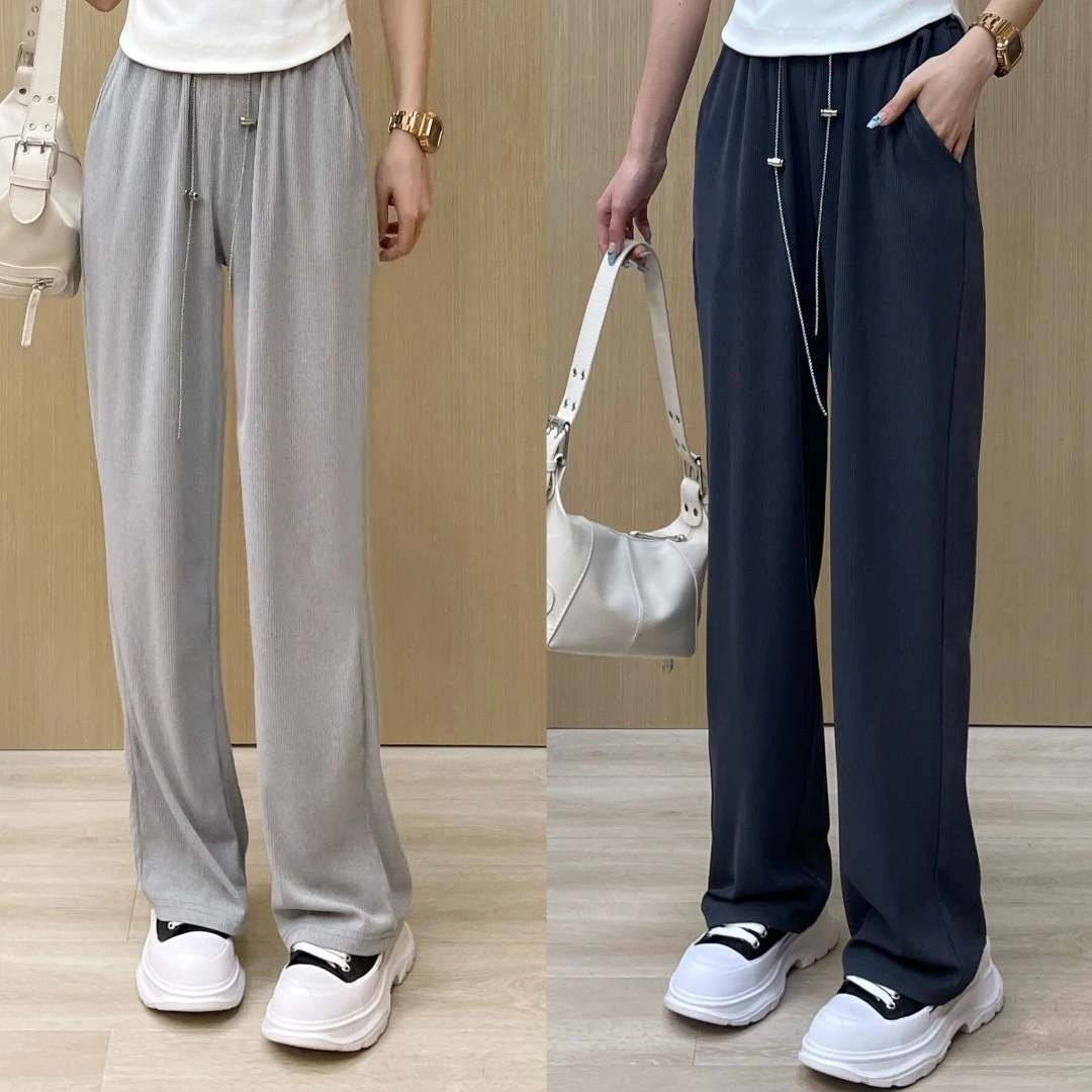 高腰舒适透气显瘦宽松垂感抽绳阔腿休闲裤