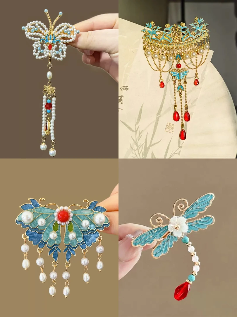 （直播拆）精美国风DIY重工中式汉服头饰缠花胸针发饰古风