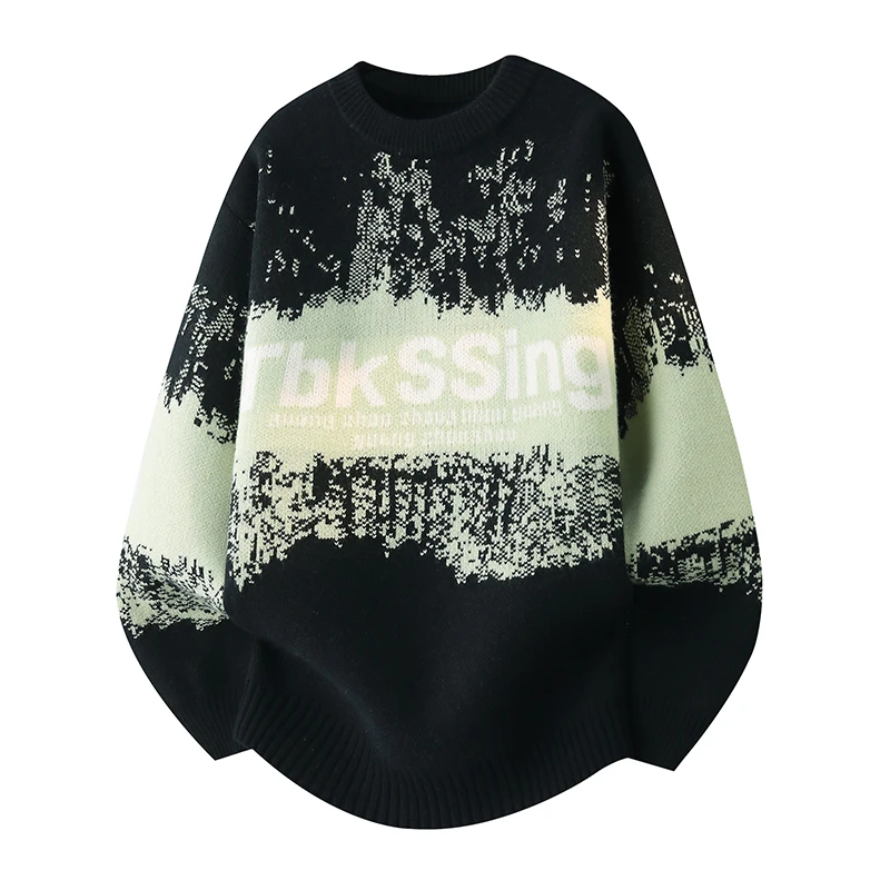 【高品质 毛衣】冬季新款绵羊绒落肩宽松男士毛衣加厚圆领打底2522