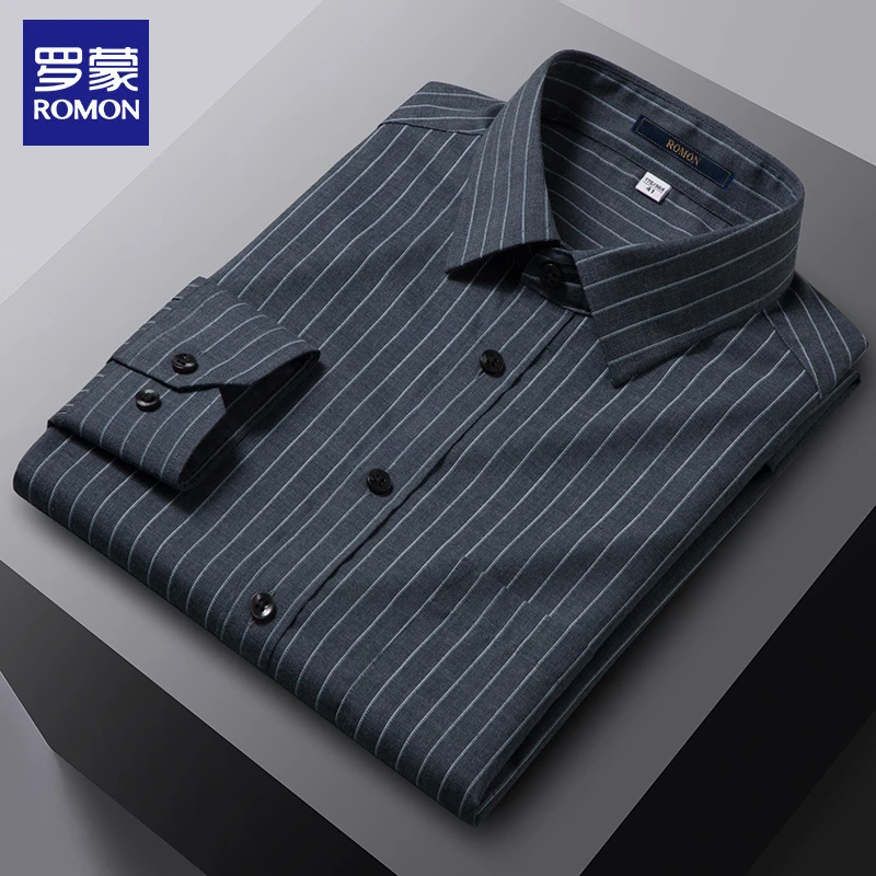 【品牌热销5000万+件】罗蒙竹纤维男士新款高档衬衫中青年休闲衬衣