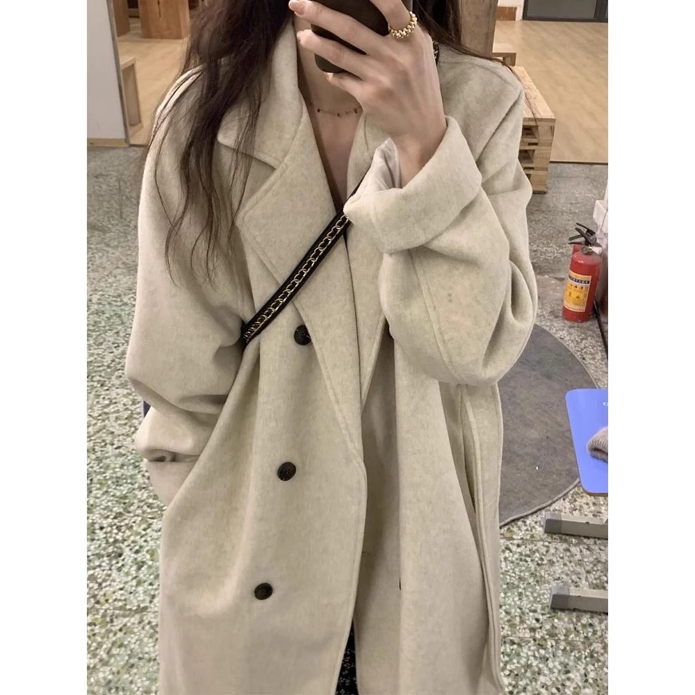 呢子大衣女2025秋冬新款韩系宽松高级感赫本风气质加厚毛呢外套潮
