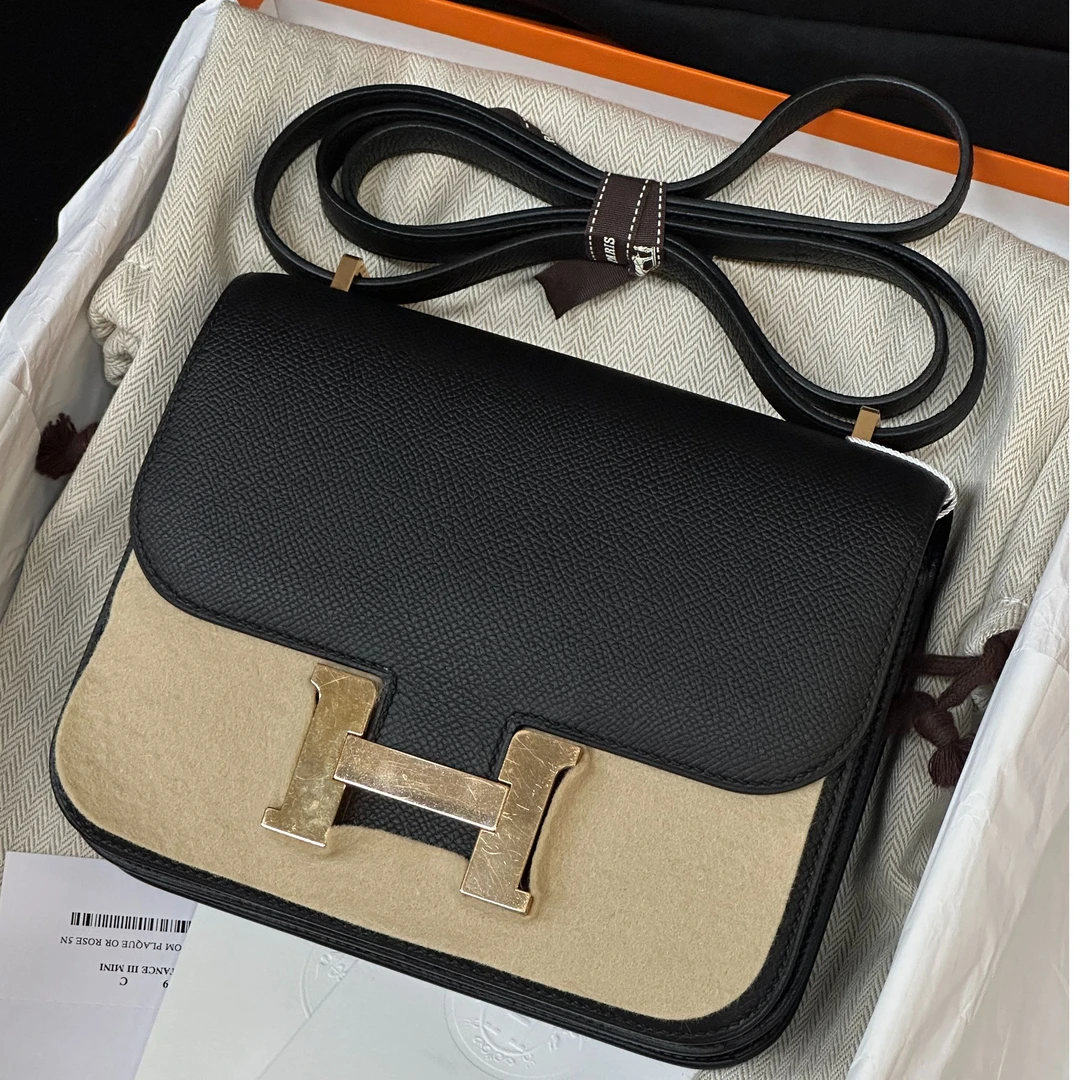 99新 Hermes/爱马仕 康康19 黑玫瑰金扣 y刻 ep皮 99新带票20年
