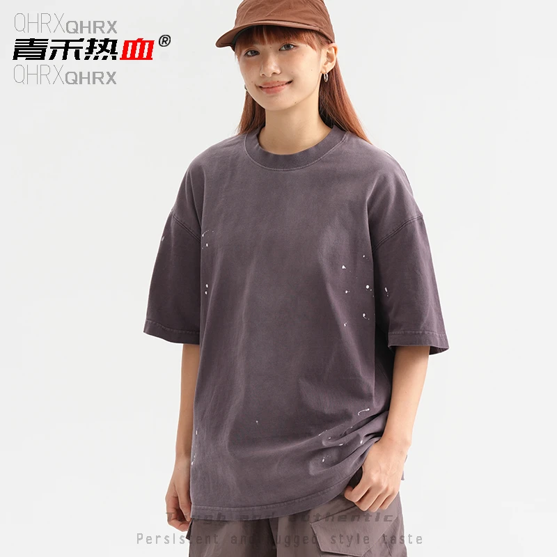 短袖男夏季潮流水墨百搭宽松透气短袖男女同款半袖港风简约衣服