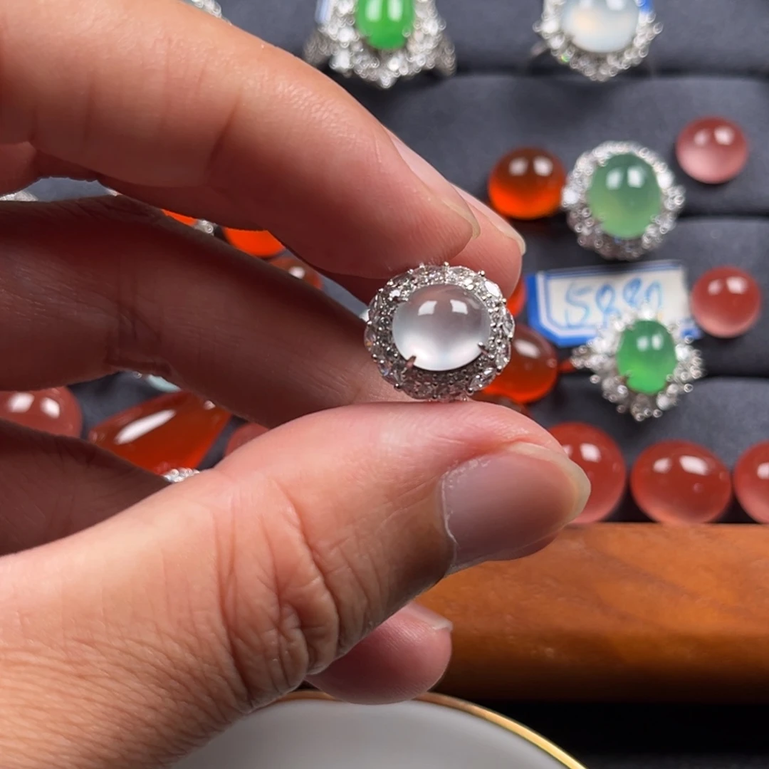 翡翠银S925镶嵌戒指缅甸翡翠A货