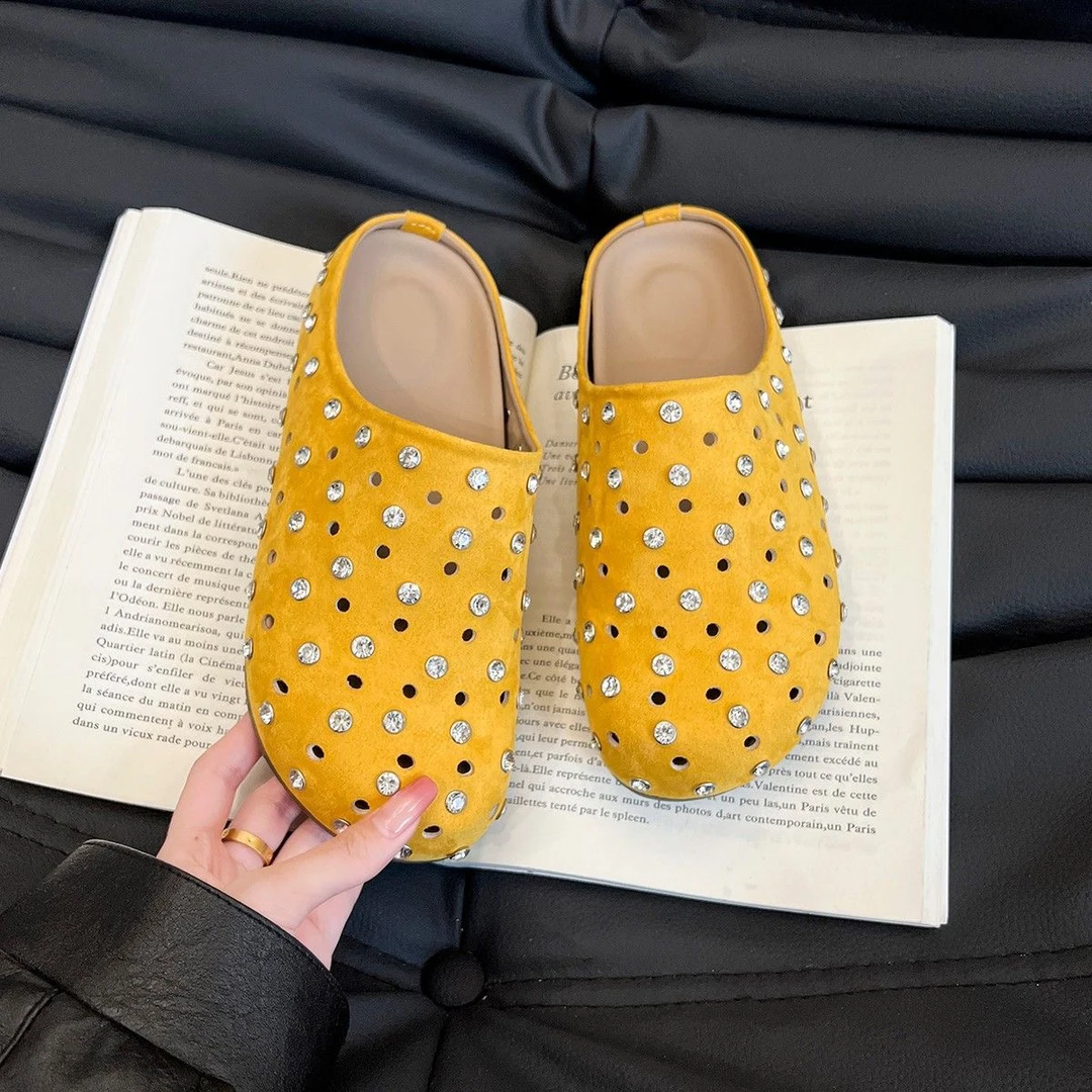 6339水钻百搭镂空勃肯包头春季拖鞋女外爆款新款平底脚蹬懒人时尚