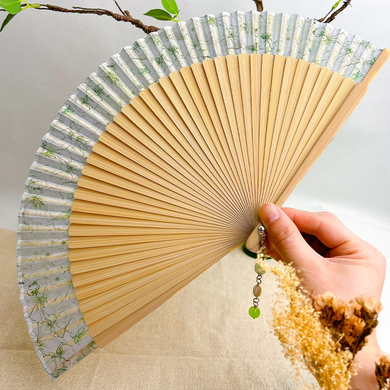 中国风高端玉竹扇子古风折扇好开合7寸23厘米素雅短面平板竹扇