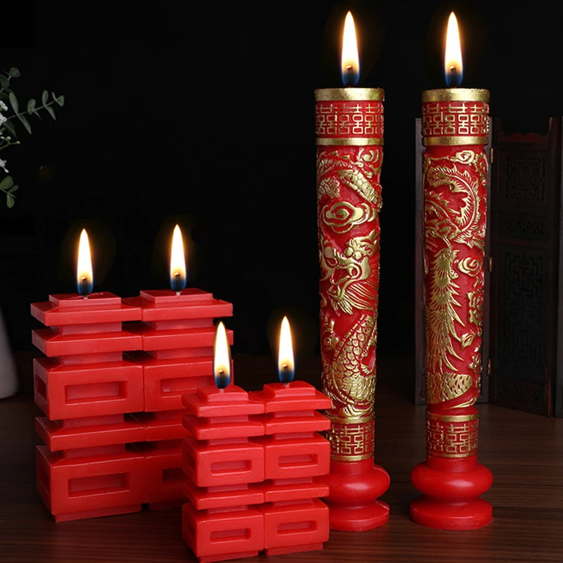 婚庆用品拜堂龙凤喜字红花烛一对结婚烛台蜡烛红婚庆婚礼无烟