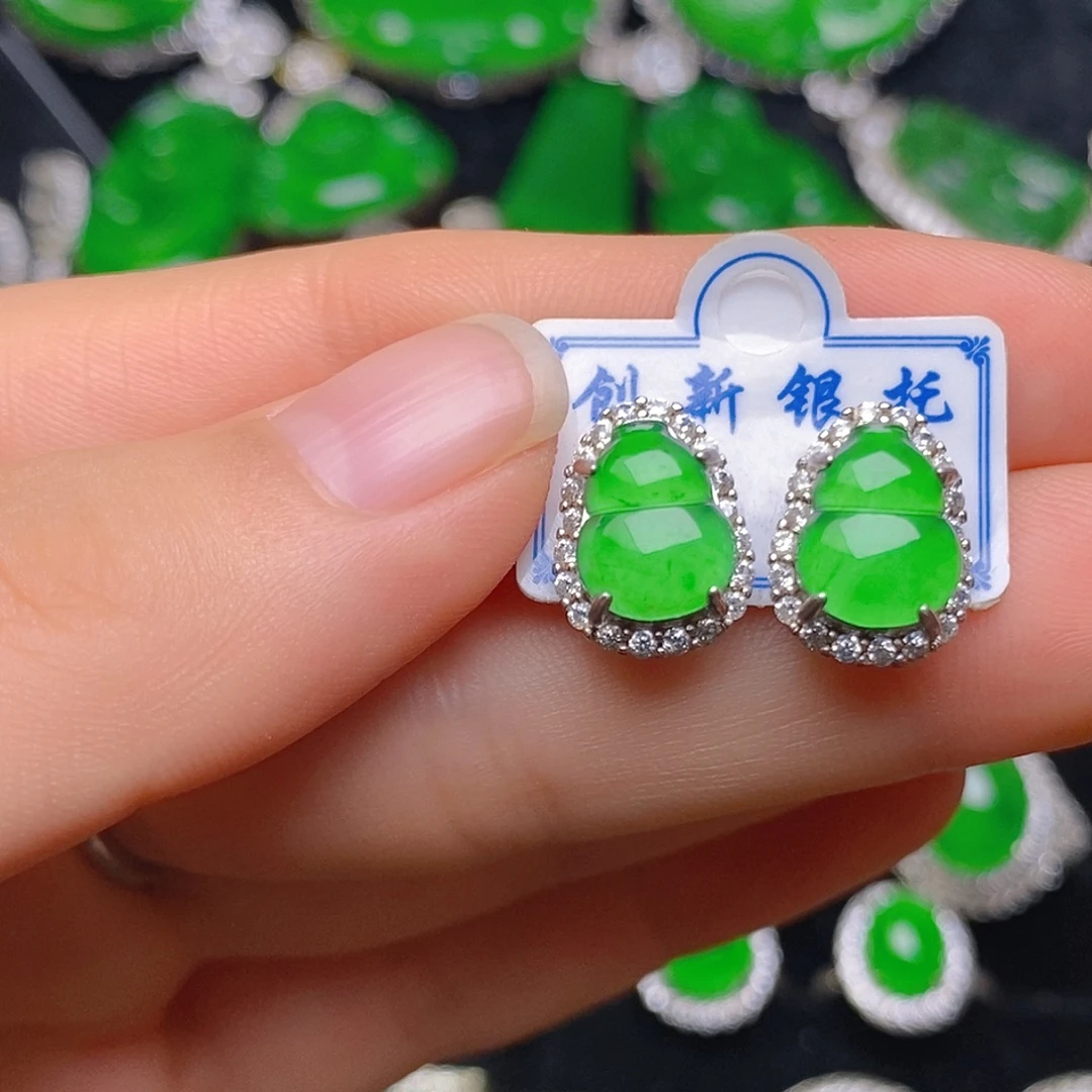 银S925镶嵌翡翠耳饰