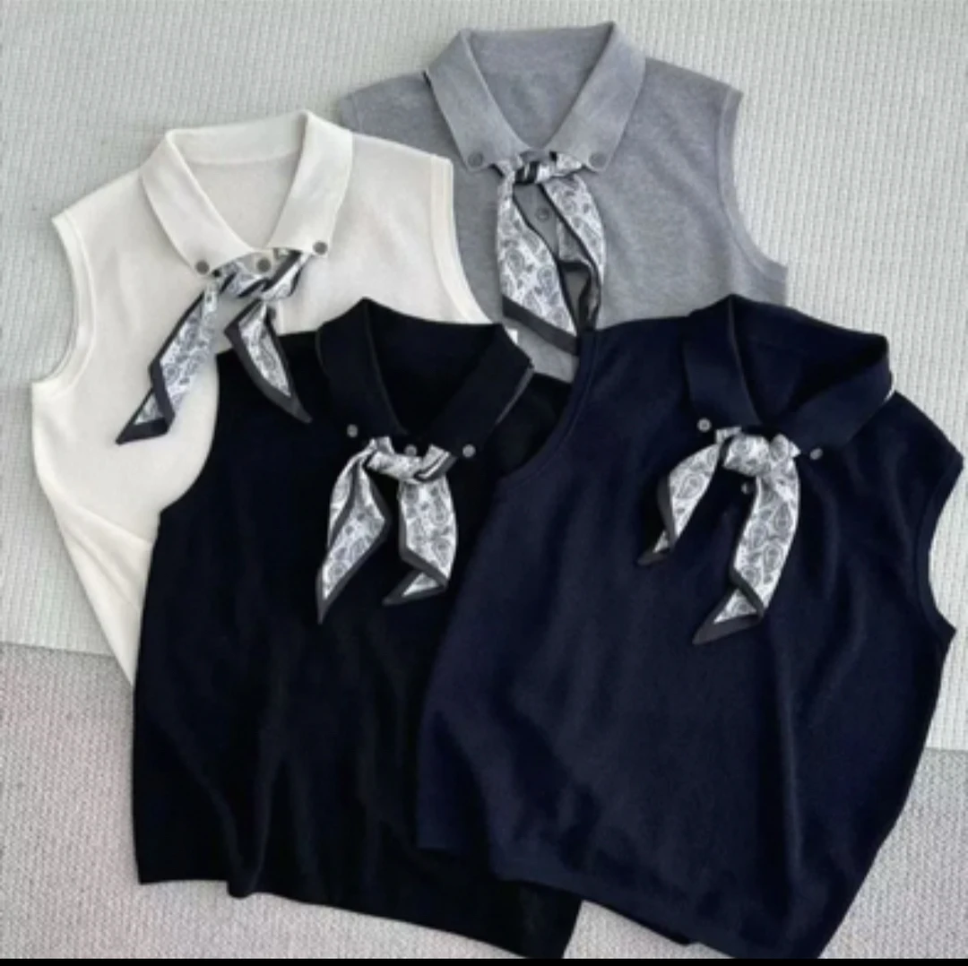 2025设计感领带丝巾翻领飞飞袖T桖女夏季新款时尚百搭T上衣