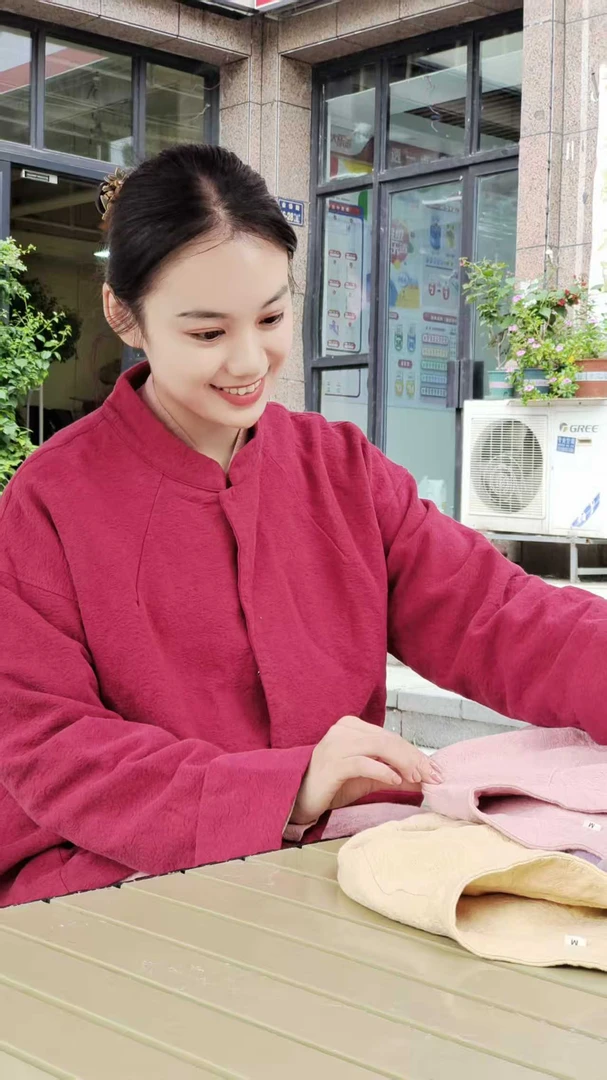 七初棉麻布衣 设计师款暗纹提花减龄中式双层夹克外套
