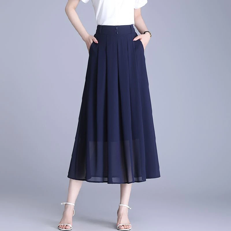 2025裙子雪纺半身裙女高腰气质夏季薄款显瘦中长款新款大码女