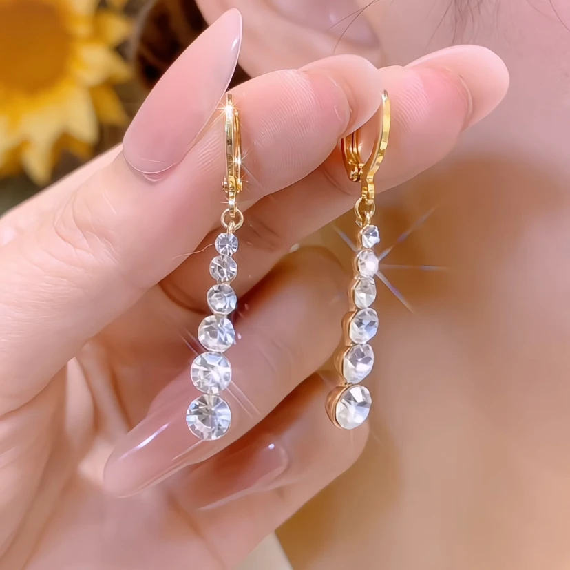 铜合金合成锆石耳饰 2025年夏季新款高级感轻奢时尚长款女款耳环