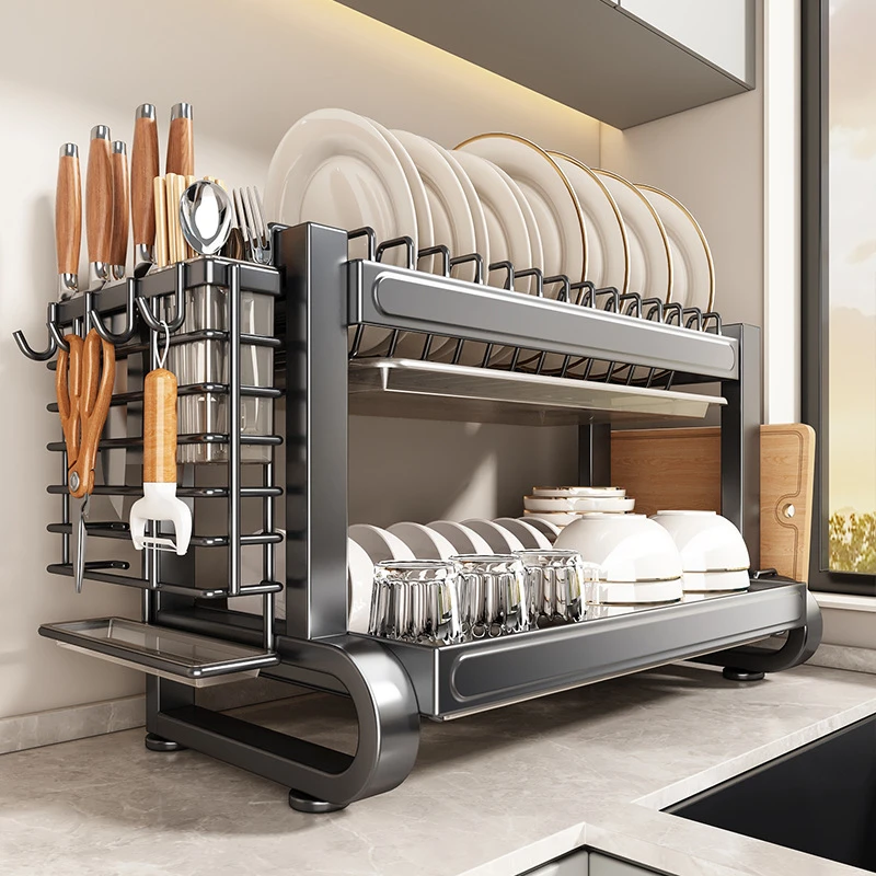 碗碟收纳架304不锈钢沥水架家用多层碗架厨房置物架放碗盘筷碗