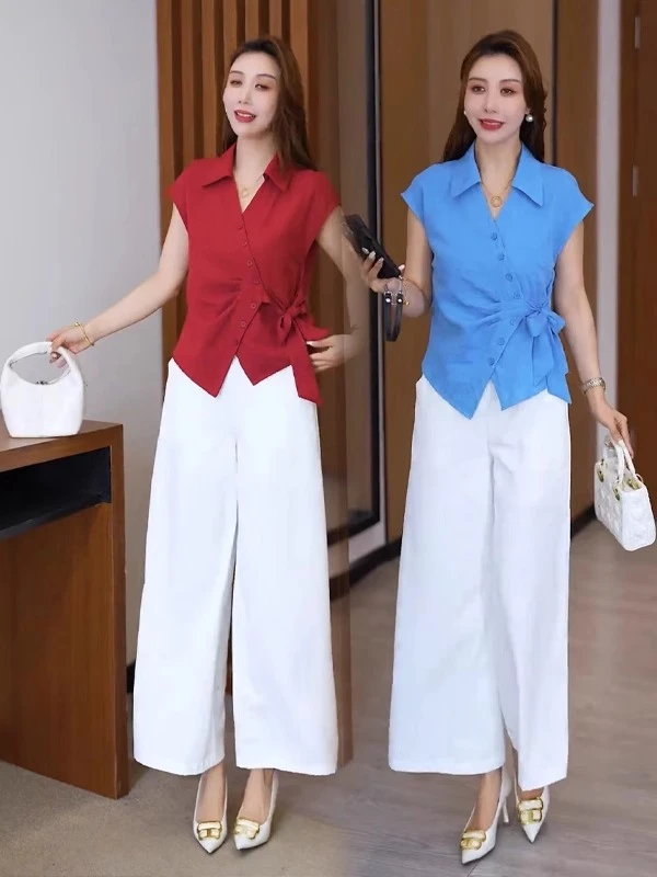 气质时尚短袖衬衫女2025夏季新款洋气质宽松显瘦小个子飞飞袖上衣