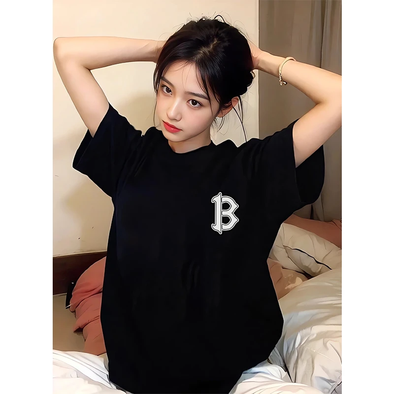 2025夏季时尚潮流纯棉宽松短袖t恤男女情侣款圆领百搭上衣