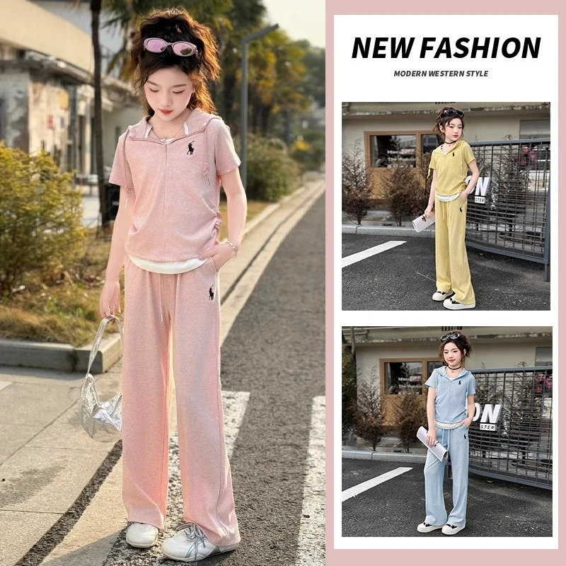 女童夏季套装2025新款洋气女孩夏装超好看短袖运动服大童夏日穿搭