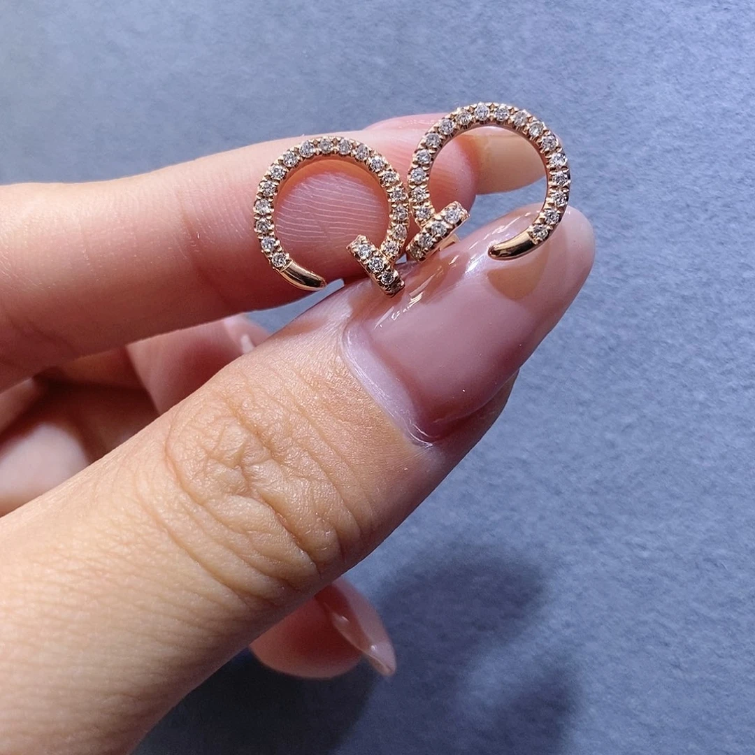 耳饰18K金镶嵌钻石钉子满钻k玫