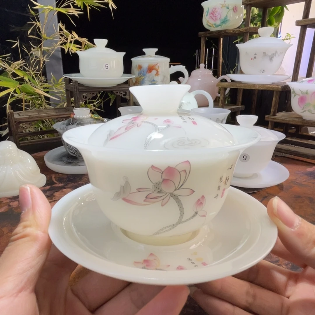 璞玉釉烧荷韵三才元宝