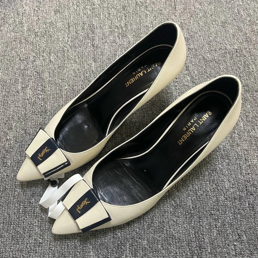 95新 YSL/圣罗兰 Anais 蝴蝶结高跟鞋 39.5码/09188