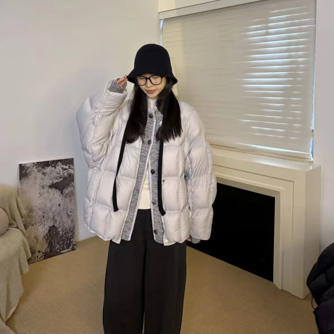 韩版针织立领拼接秋冬显瘦百搭女90白鸭绒L8207