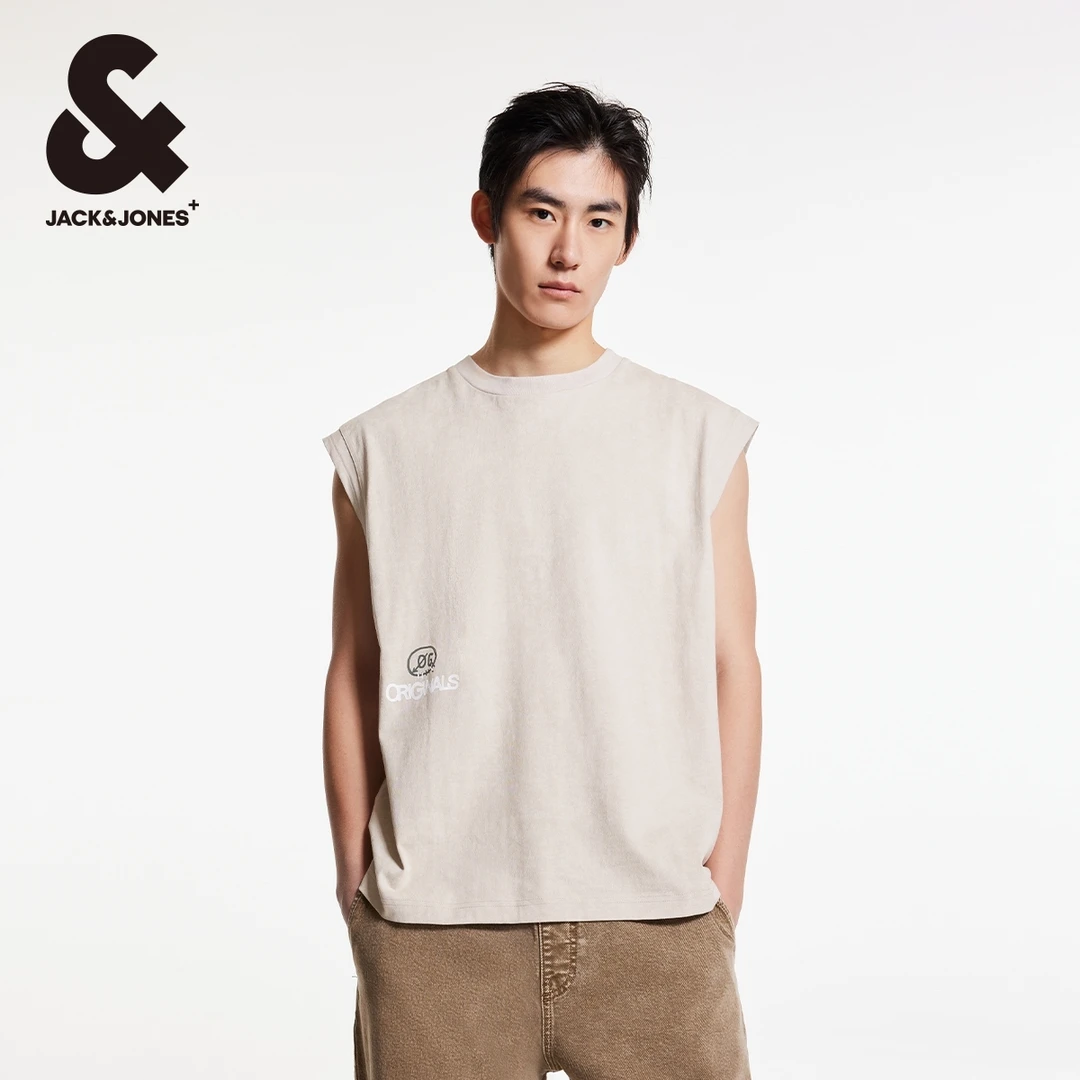 杰克琼斯春新款男士无袖T恤背心潮流酷百搭仿蜡染重磅棉宽松男装