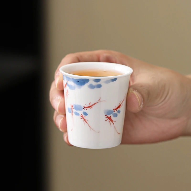 纯手绘5款羊脂玉瓷粉青可乐杯功夫茶杯茶具器具茶碗个人专用