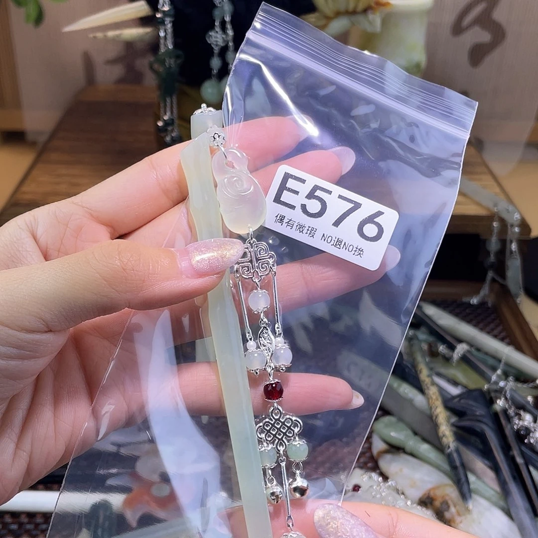 蛇纹石玉发饰合金粽***8